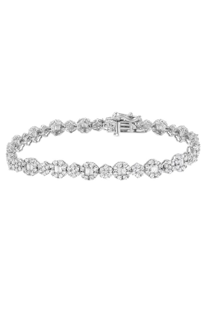 4.0 cttw Brilliant Round-cut and Baguette Diamond Floral Cluster Link Bracelet
